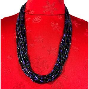 Multi strand beaded necklace sparkling purple ruby red choker collar runway chic